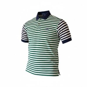 Men's Grant 100% Cotton Stripped Polo T Shirt Green Size Medium
